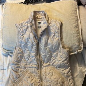 Old Navy Cream Quilted Vest with Stand-Up Collar